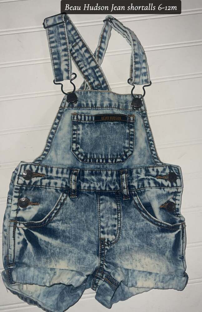 Beau Hudson Toddler Jean Shortalls - 6-12 Months, Acid Wash Denim
